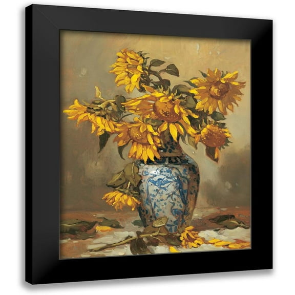 Unknown 12x14 Black Modern Framed Museum Art Print Titled - Sunflowers in Vase II