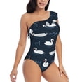 thumbnail image 3 of Sikiie Cartoon Swan Print Women One Piece Swimsuits Tummy Control One Shoulder Bathing Suits Ruffle Swimwear, From S to XXL-Medium, 3 of 6