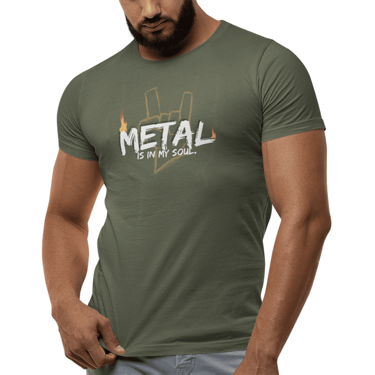 kiMaran Typography T-Shirt METAL IS IN MY SOUL Rock Fist Unisex Short  Sleeve Tee (Military Green M)