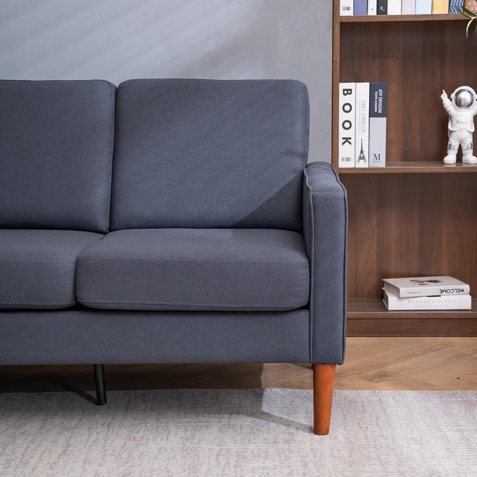 Ktaxon 3 Seat Couch Mid Century Fabric Sofa with Wood Legs, Comfortable Sofa Couch for Small Apartment Living Room Bedroom Dark Grey