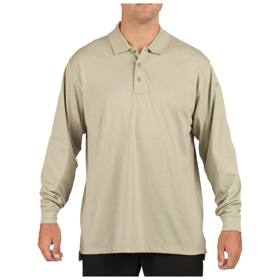 5.11 Work Gear Men's Jersey Knit Long Sleeve Polo, Cotton, Highly Resistant Fabric, Silver Tan, X-Large, Style 72360
