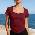 thumbnail image 5 of YUGYXL Women's Sweetheart Neck Short Sleeve Shirts Slim Fit Ruched Tops Going Out Y2K Cute Summer T-Shirts Tees Wine Top XL, 5 of 9