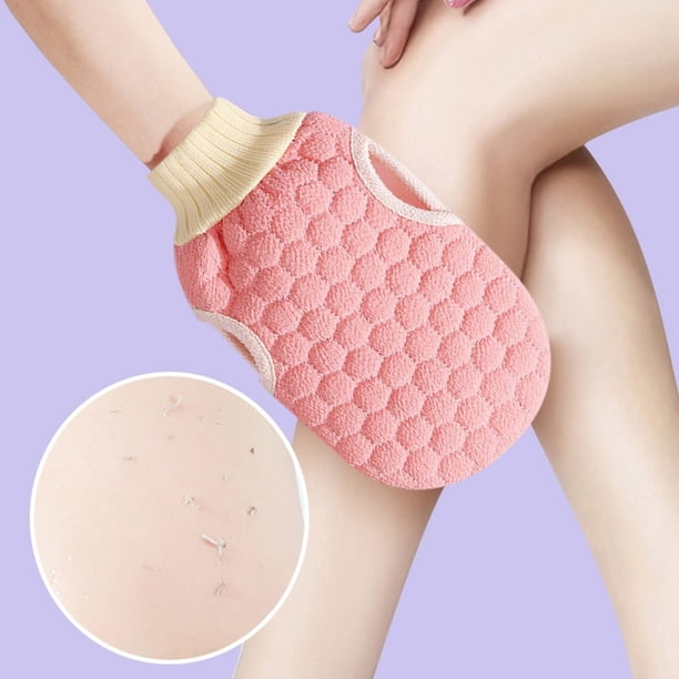 Toalla Exfoliante de Baño de Doble Cara - Exfoliación con Arena Fina, Estilo Guante y Seda Sintética, para una Limpieza Suave y Relajación Muscular