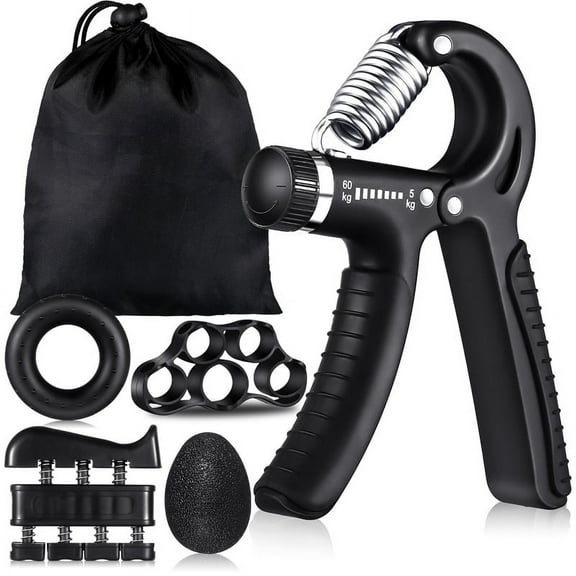 6Pcs Hand Grip Strengthener Kit,Hand Strength Exerciser,Adjustable Resistance 22 to 132lbs Hand Gripper,Finger Exerciser,Finger Stretcher,Grip Ring & Stress Relief Grip Ball(Black)
