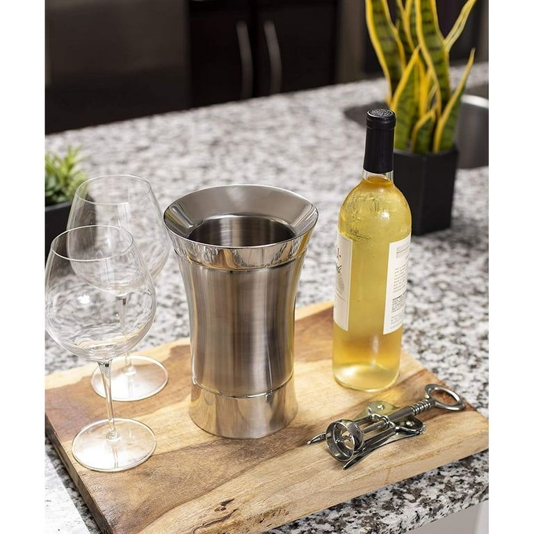 Viski Convex Wine Chiller, Double Walled Insulated Wine Bottle Holder,  Stainless Steel Wine Accessory