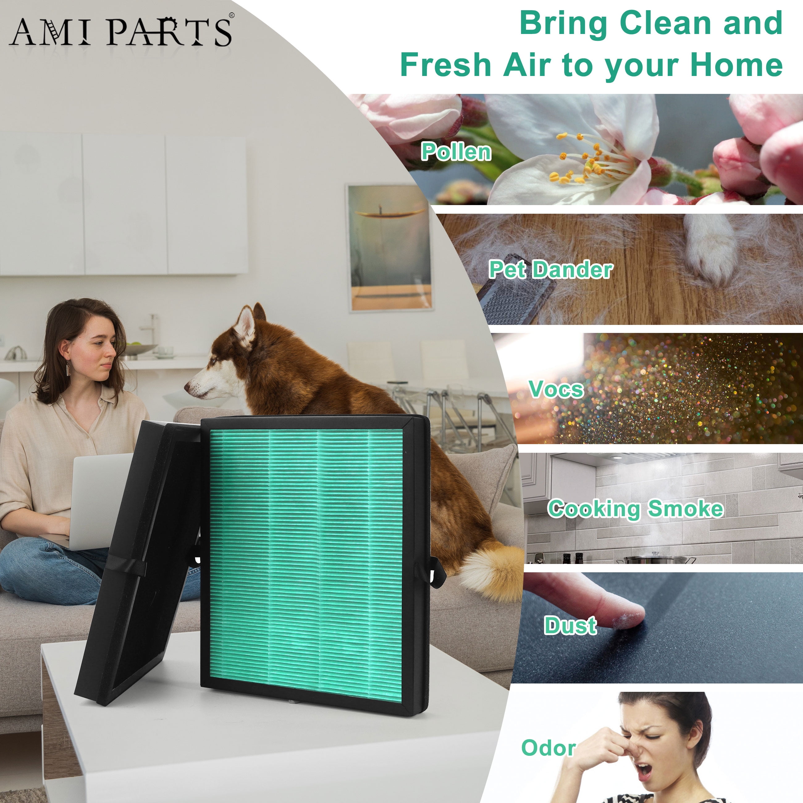 AMI PARTS Mk04 3-in-1 True Hepa Filter Replacement Air Filter For Aroeve Mk04 Mg04Jh Air Purifier
