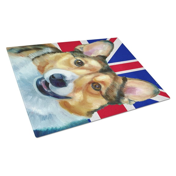 Caroline's Treasures Corgi with English Union Jack British Flag Glass Cutting Board Large