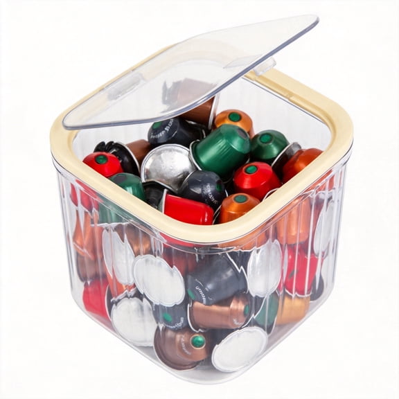 Clear Coffee Pod Holder with Lid, Stackable Acrylic Storage Bin for K-Cups and Espresso Capsules, Dustproof Countertop Organizer for Kitchen Pantry, Cabinet, and Coffee Bar