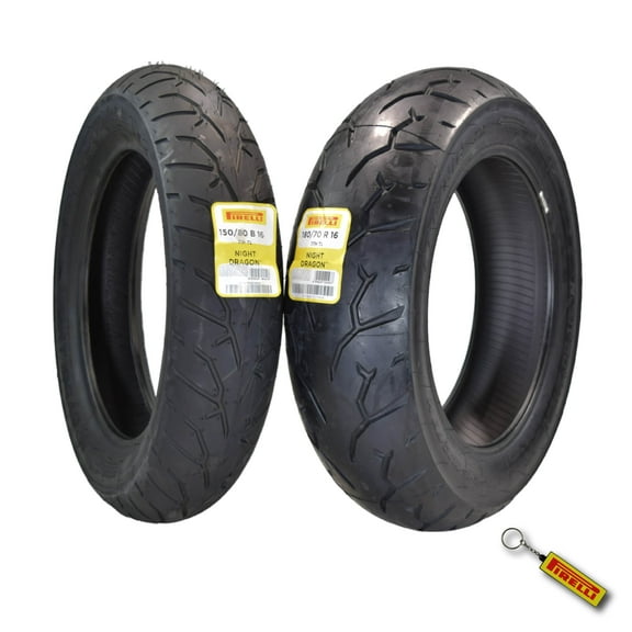 Pirelli Night Dragon Tire Set: 150/80B16 M/C 71H TL Front & 180/70R16 M/C 77H TL Rear Cruiser Motorcycle Tires - Superior Traction & Handling for High-Performance Cruisers with Keychain