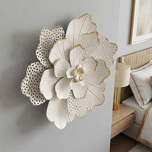 IMIKEYA Metal Flower Wall Art Hanging Decor in White and for Indoor and Spaces