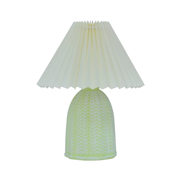 Lámpara de mesa retro plisada de cerámica for dormitorio, estudio y mesita de noche.