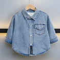 thumbnail image 2 of Zpanxa Girls Jean Jacket Kids Lapel Short Sleeve Washed Denim Shirt Jacket Toddler Girls Casual Layering Jean Top, 2 of 6