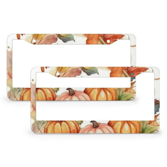 Hello Autumn Maple Leaf Wreath License Plate Frames 2 Pieces Happy Fall Harvest Car Accessories for Women 2 Holes Quality Aluminum License Plate Cover