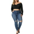 thumbnail image 2 of Agnes Orinda Women's Plus Size Off Shoulder Crop Cross Wrap Fashion Blouse 1X Black, 2 of 6