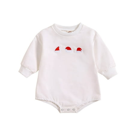 

Fall Romper Kids Long Sleeve Christmas Tree Embroidery Romper Bodysuit Fall Playsuit Halloween Baby Clothes White 0 3 6 12 Months-3 6 12 18 Months