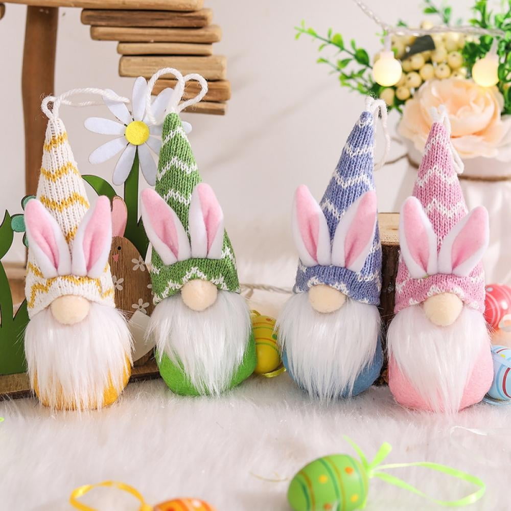 4Pcs Easter Gnome Felt Ornaments, Spring Easter Hanging Bunny Gnome ...