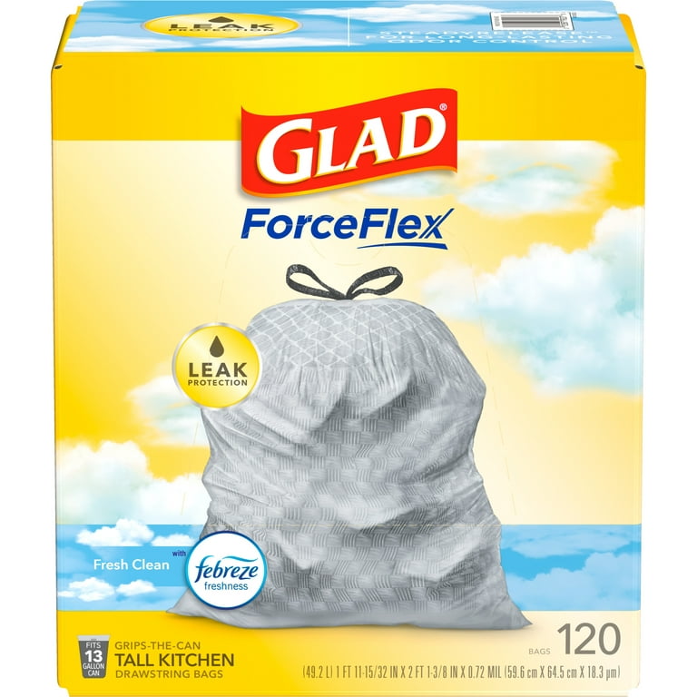 Glad ForceFlex 13 Gallon Tall Kitchen Trash Bags, Fresh Clean