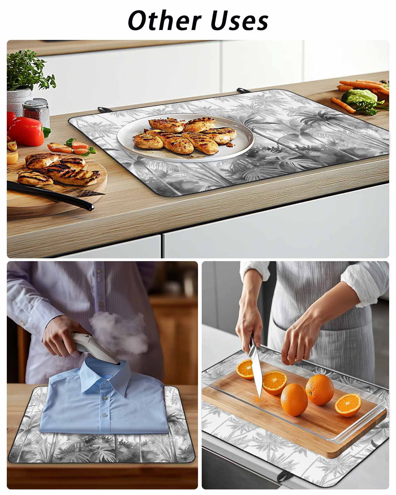 Stove Top Covers for Electric Stove, Summer Tropical Leaves Glass Stovetop Cover Protector, Gray Palm Trees Botanical Induction Cooktop Protector Oven Mat for Kitchen Countertop 31"x24"