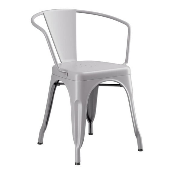 Cafe Style Stackable Gray Metal Restaurant Dining Arm Chair For Indoor or Outdoor Use.