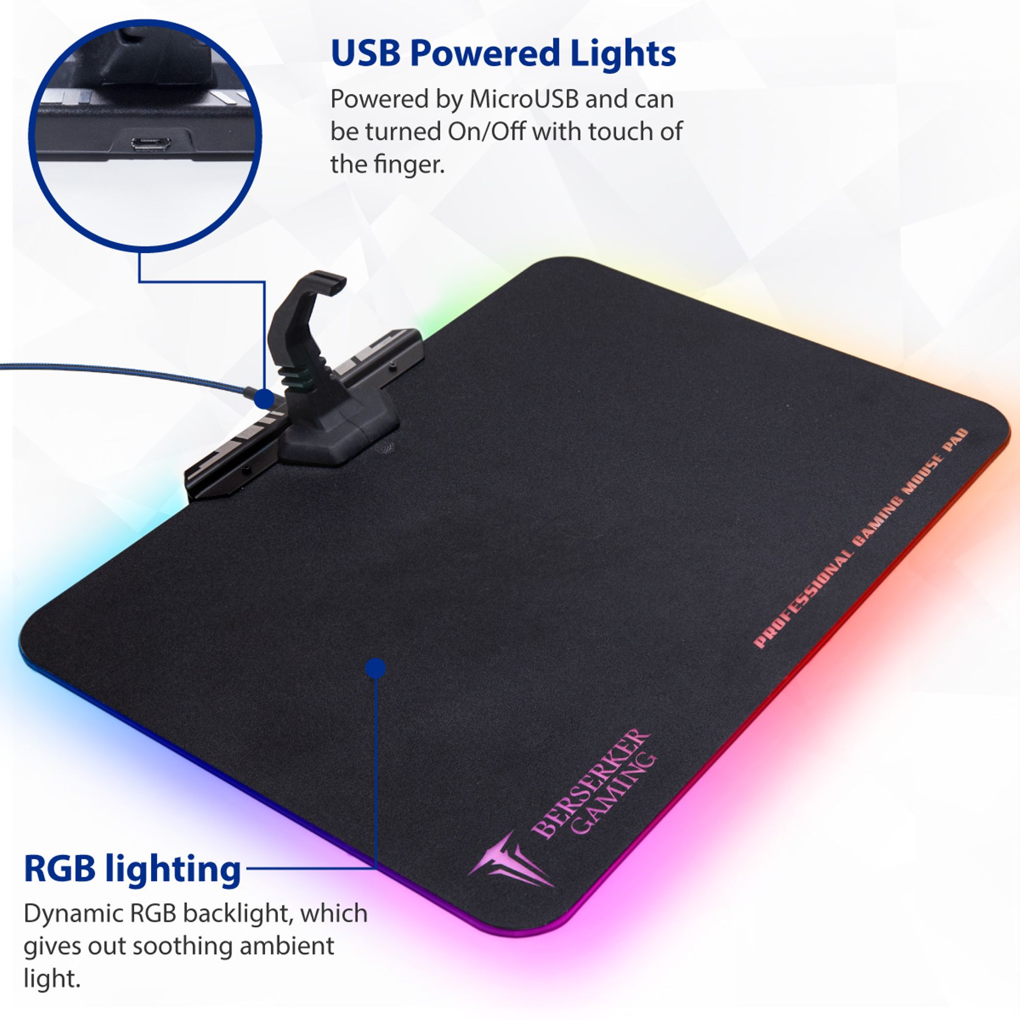 LED Glowing Mouse Pad for Gaming RGB Hard Surface Mouse Pad with Mouse