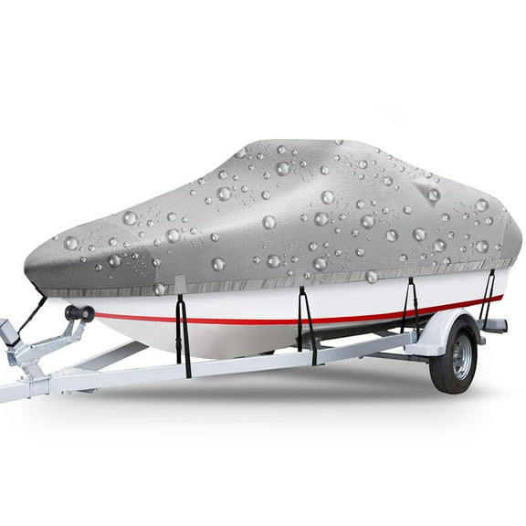 Yeshouse Boat Cover, Heavy Duty 420D Silver-coated Oxford Cloth Trailerable Boat Covers, Waterproof And Sun-proof, For Bass Boat, V-Hull Tri-Hull Boat, Fish & Ski Boat