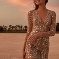 thumbnail image 2 of Vestido de mujer Ebay con escote en V profundo y manga larga, falda con destellos dorados, 2 of 6
