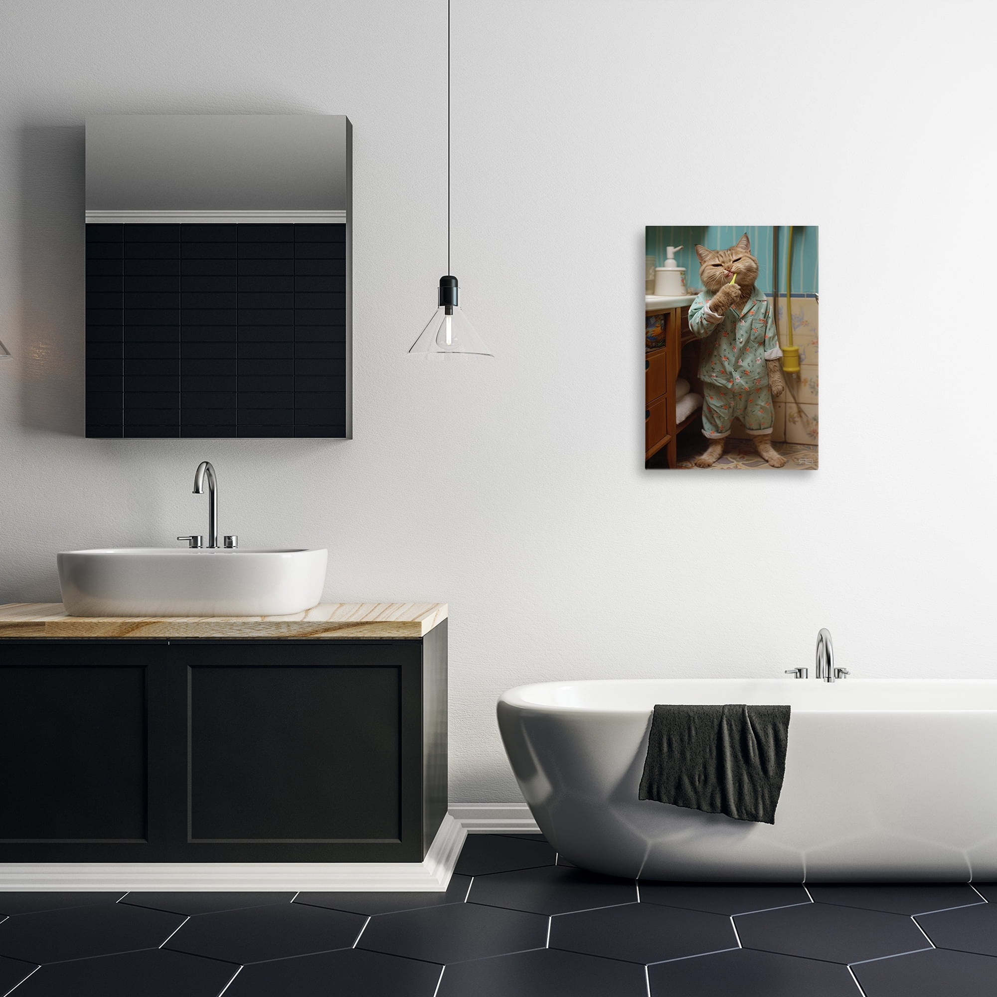 Stupell Industries Cat Brushing Teeth Typography Painting Gallery Wrapped Canvas Art Print Wall Art, 16 x 24
