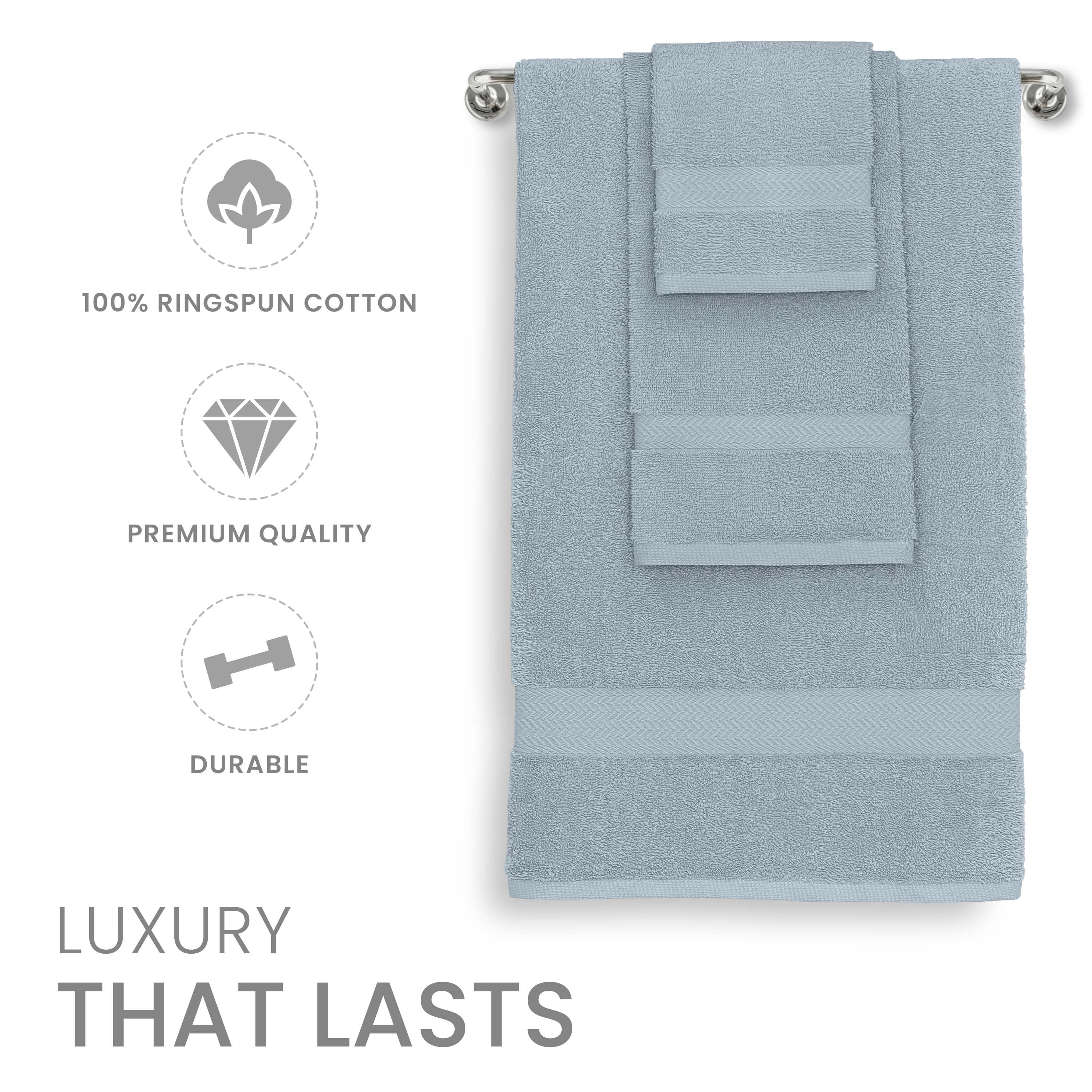 Martex Luxury 6-Piece 100% Ringspun Cotton Towel Set - Highly Absorbent, Soft, 500 GSM (Blue)