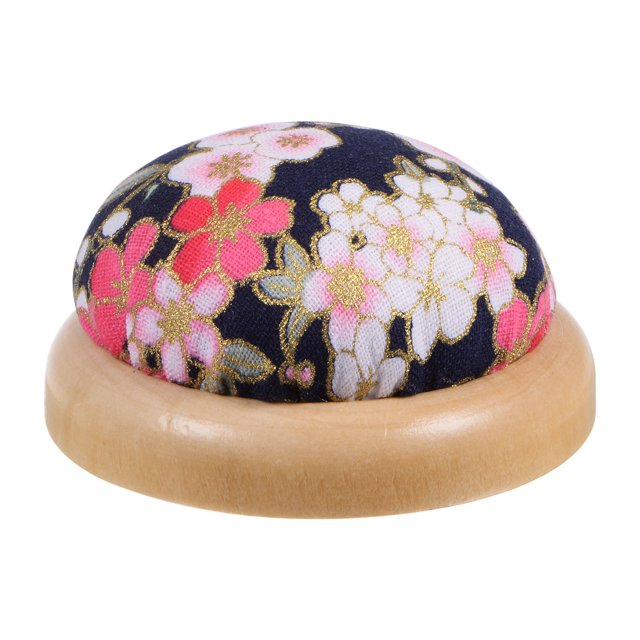 Unique Bargains Pin Cushion Wooden Base Japanese Style Round Pincushion, Black