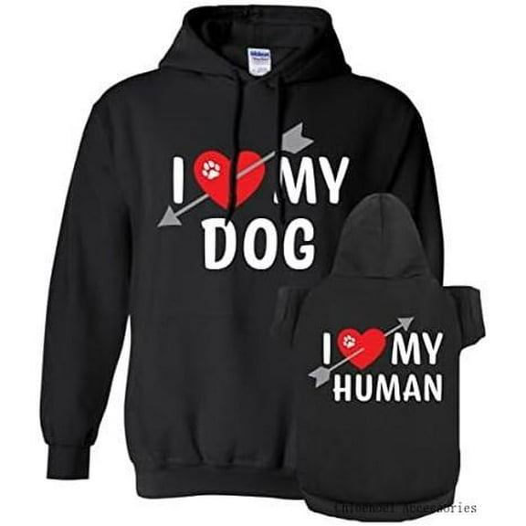 cute i heart my dog i heart my human matching pet and owner hoodie sweatshirt set black