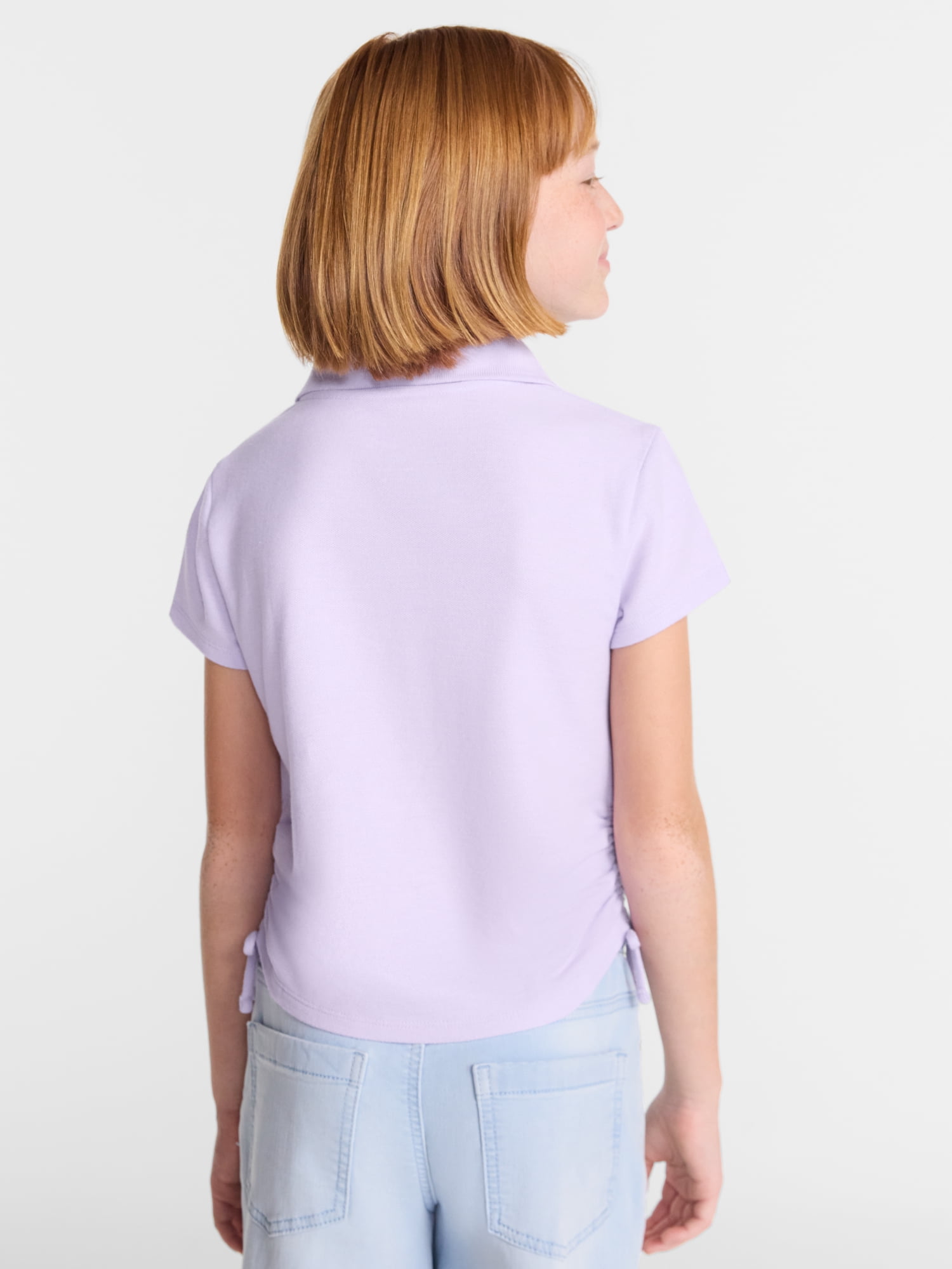 Wonder Nation Girls Side Ruched Polo Shirt with Short Sleeves, Sizes 4-18