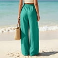 thumbnail image 6 of Pants Authentics Womens Relaxed Fit Stretch Pant Women Linen Wide Leg Pants High Waisted Elastic Waist Flowy Casual Summer Beach Pants for Women Green S, 6 of 7