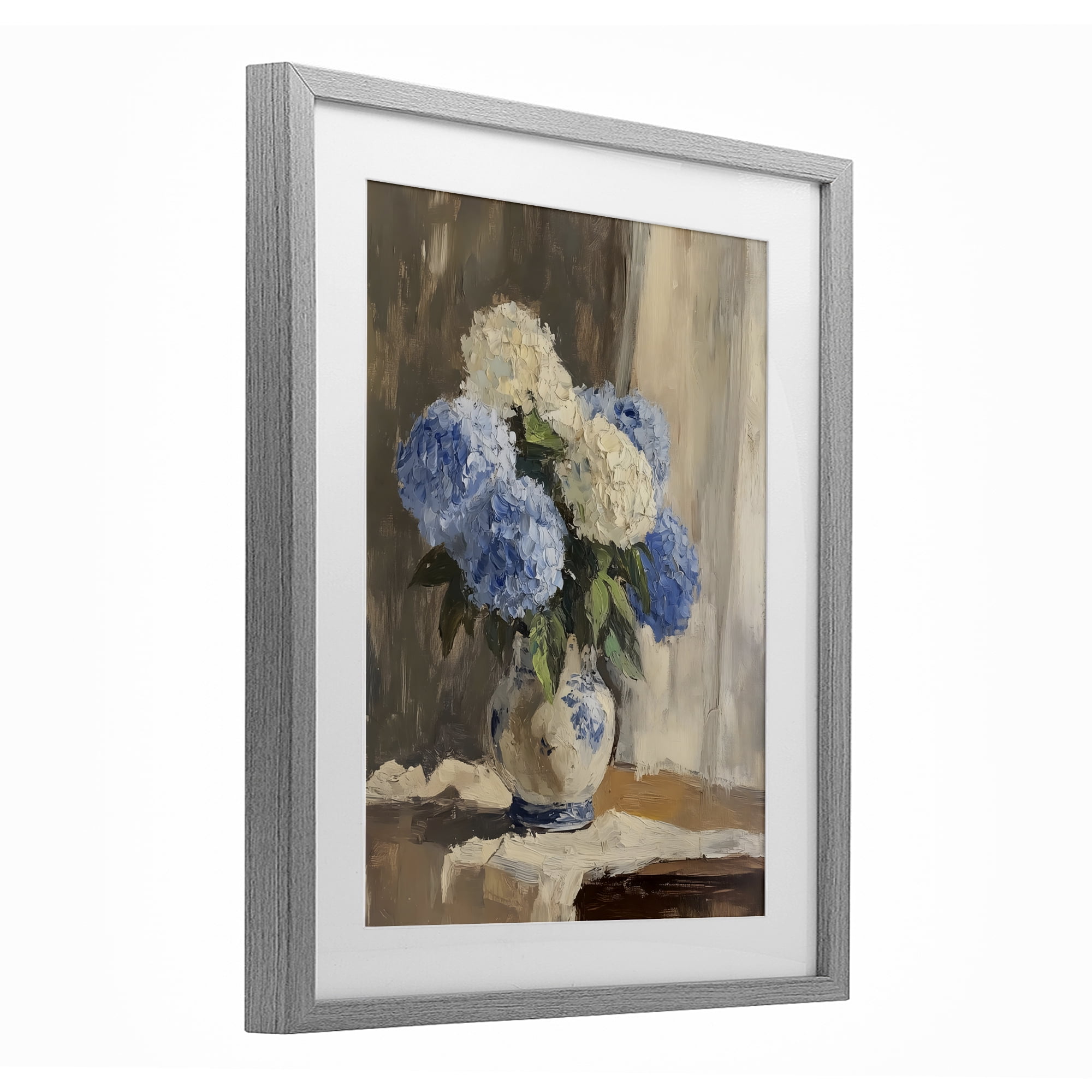 Stupell Industries Vintage Hydrangea in Ceramic Vase Gray Framed Print Under Glass, design by LSR Design Studio