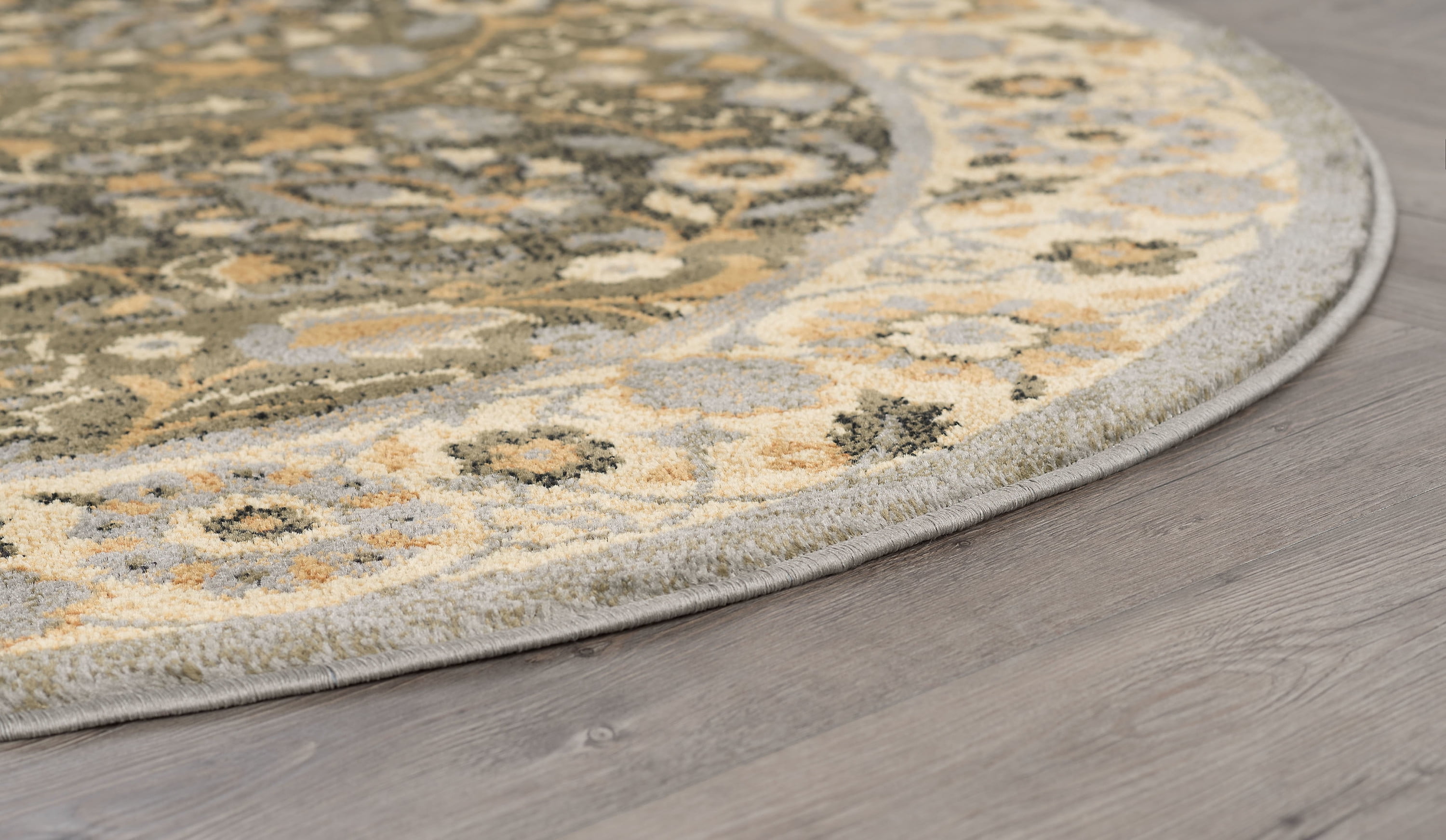 Traditional Area Rug (5'3'' Round) Oriental Blue, Gold Indoor Round Easy to Clean
