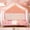 Pink, variant on Twin Size Montessori Floor Bed with Canopy, House Shaped Toddler Bed Frame with Roof and High Safety Railings, Solid Wood Kids Floor Bed for Bedroom Playroom,111