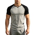 thumbnail image 3 of Men's Summer Color Block V-Neck Slim Fit Quick Dry Breathable Sports Short Sleeve Tee T-Shirt Top Yoga Gym Workout Training Running Casual Activewear Essential | JASKFLY,Gray S, 3 of 6