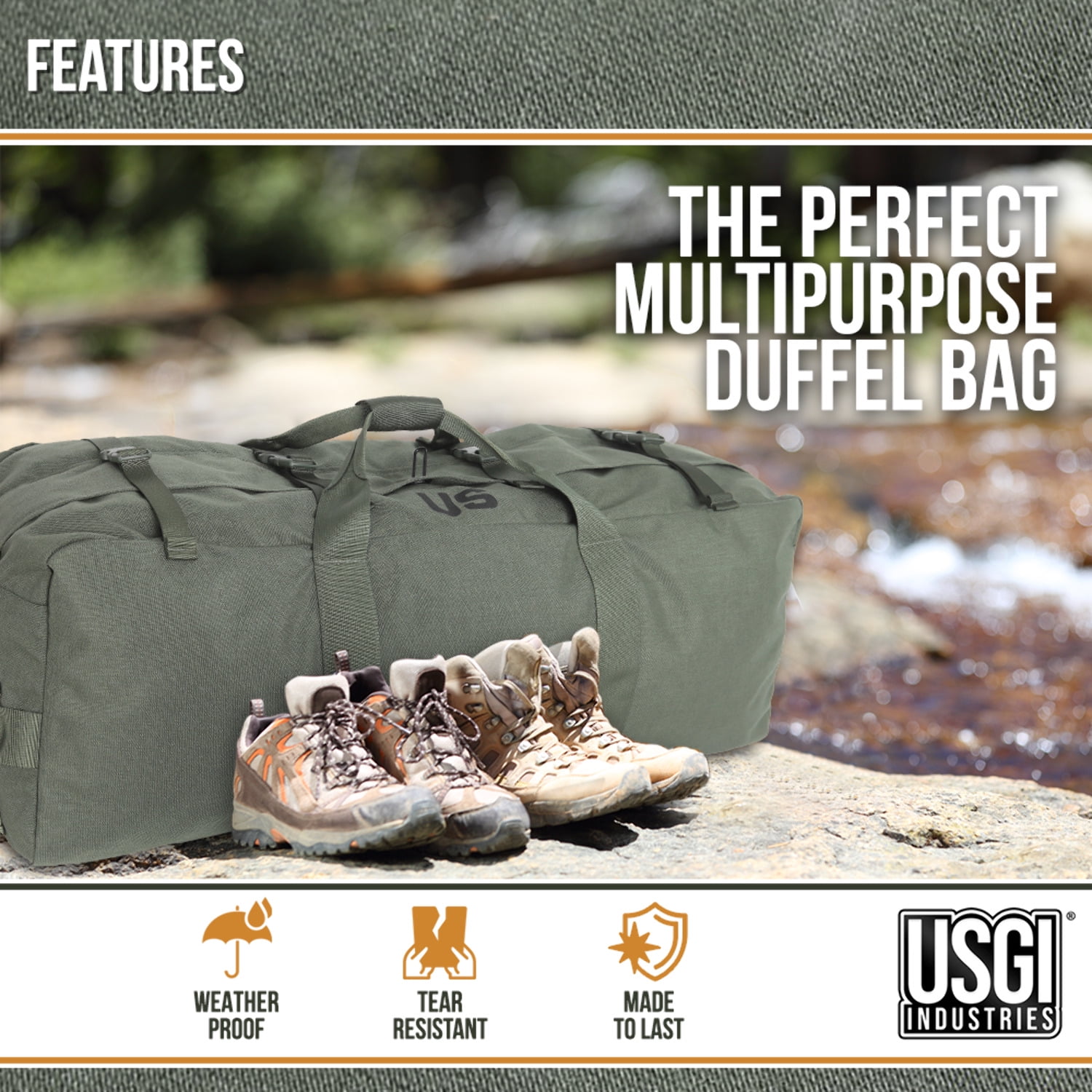 Duffel Bag Tactical Military Deployment Sport Luggage for Camping, Hiking, Traveling, Stealth, Survival Black