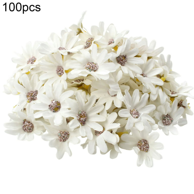 Mini White Silk Artificial Flower Heads for Crafts, Decorations (2