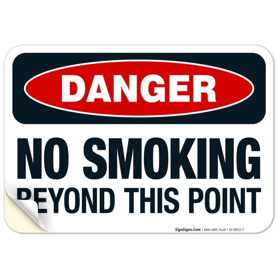 Danger No Smoking Beyond This Point Sign, OSHA Danger Sign, 10x7 Vinyl Sticker