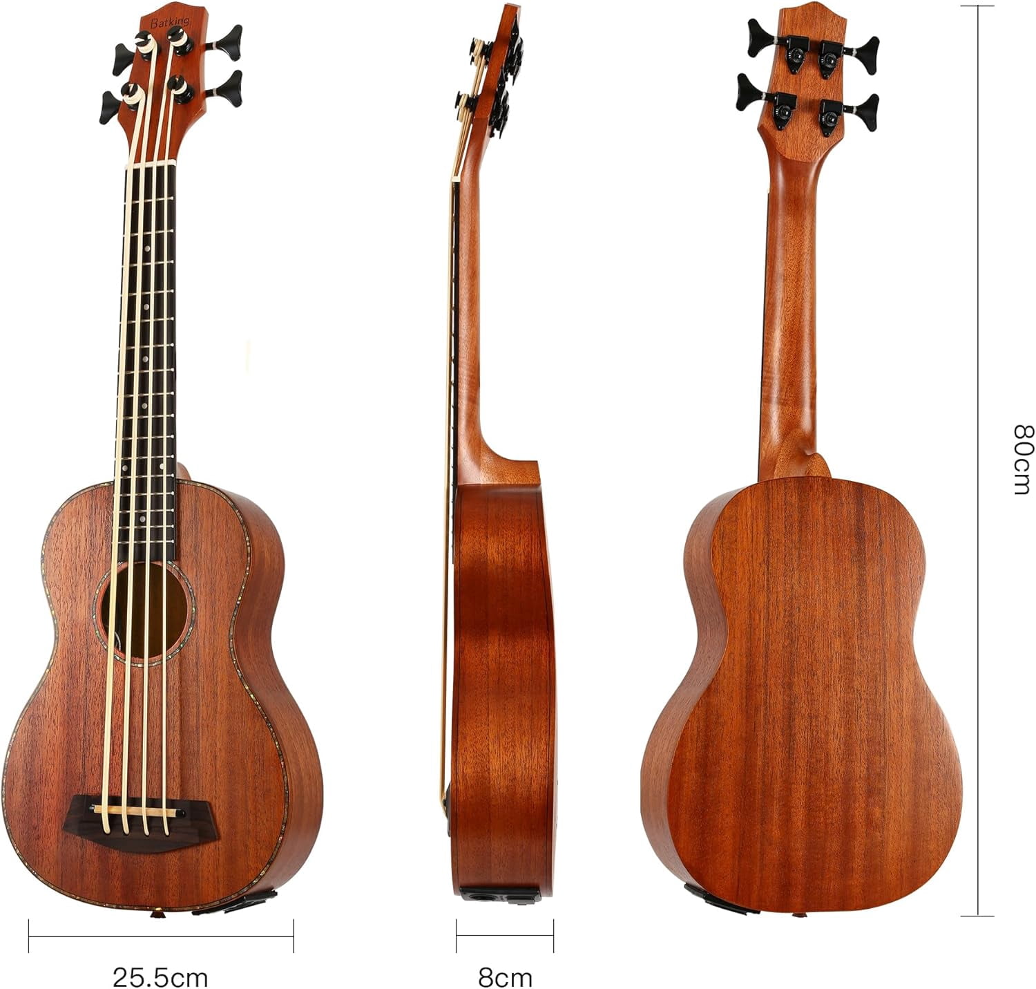 Batking Electric Bass Ukulele Baritone 4-String Fretted Acacia Wood Body with Gigbag 30 Inch