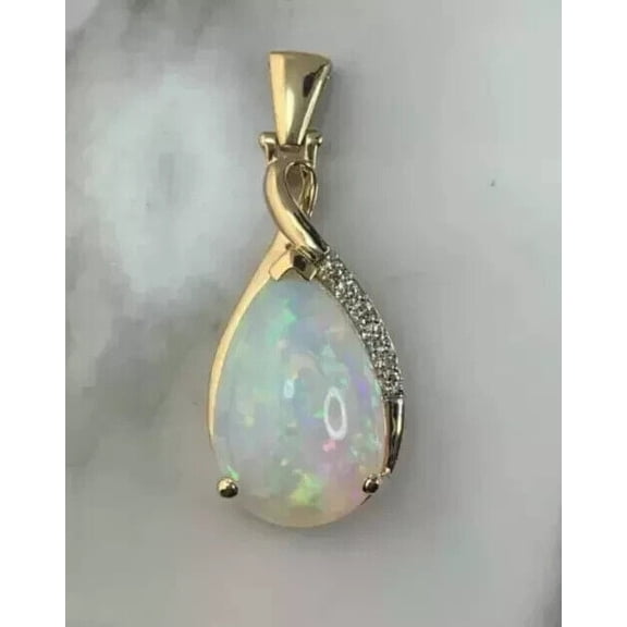 Bluebelljewels 3Ct Pear Cut Lab Created Fire Opal Fancy Pendant 14K Yellow Gold Finish Silver