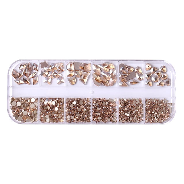 12 - Grids Nail Decorations Set with Butterfly and Heart Shape Flatback Nail Gems