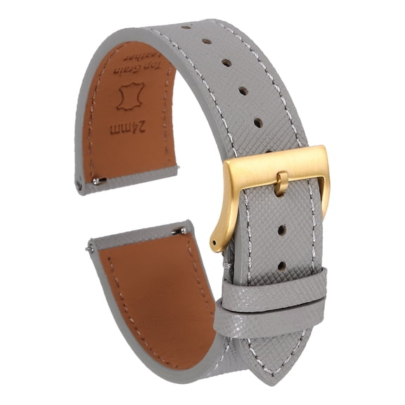 Uxcell Leather Watch Band 24mm Quick Release Replacement Watch Strap with Stainless Steel Gold Buckle, Grey