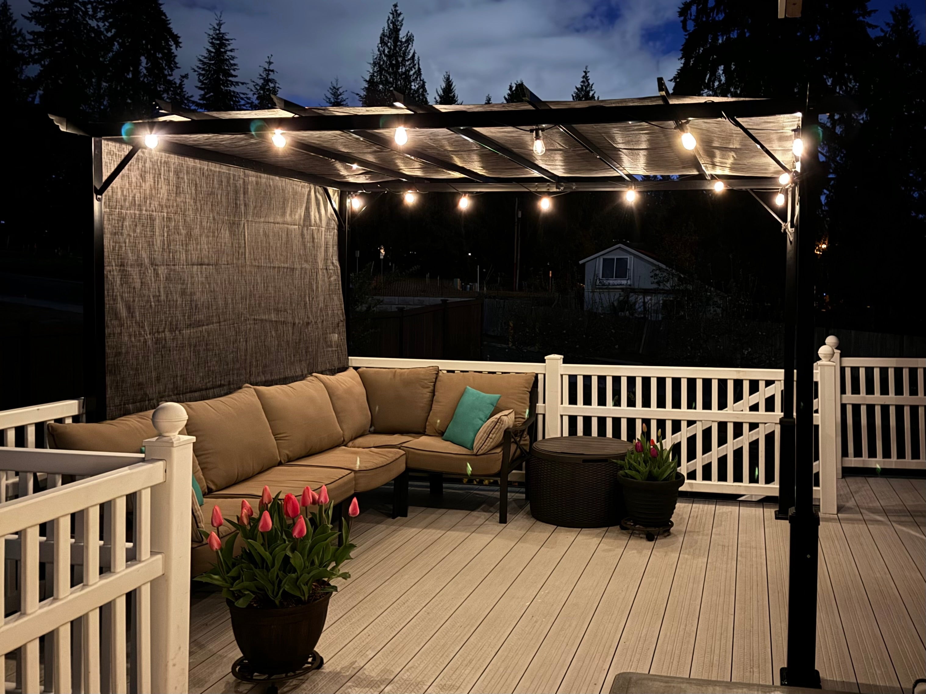 12 x 9 Metal Flat Top Pergola with Adjustable Grey Sling Top
