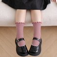 thumbnail image 3 of Huiway 3 Pairs Toddler Girls Ruffle Socks Kids Cute Frilly Solid Color Long Socks Soft Knit Mid Tube Socks, 3 of 9