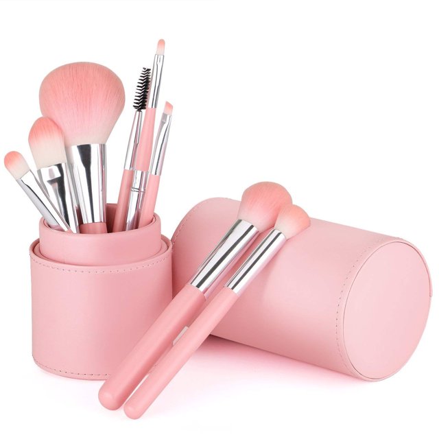 Juego de brochas de maquillaje, base Kabuki sintética en polvo, contorno, colorete, mezcla de ojos, juegos de brochas cosméticas con soporte (8 piezas, rosa) Adepaton ZFFLD62