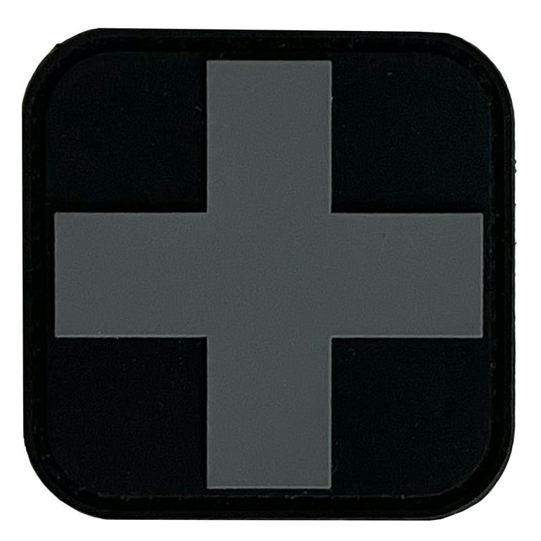 Rescue Essentials PVC Cross Patch, Velcro-Backed - Gray on Black 