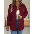 thumbnail image 5 of Knitted Shirt Women'S Autumn Short-Sleeved Corduroy Shirt Long-Sleeved Shirt Button Shirt Jacket Wine Red L, 5 of 9