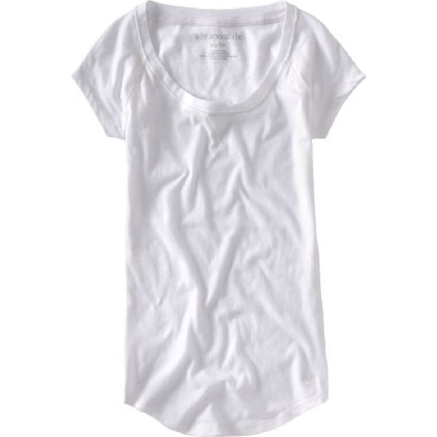 Aeropostale Solid Crew - Camiseta básica para mujer, color blanco, grande