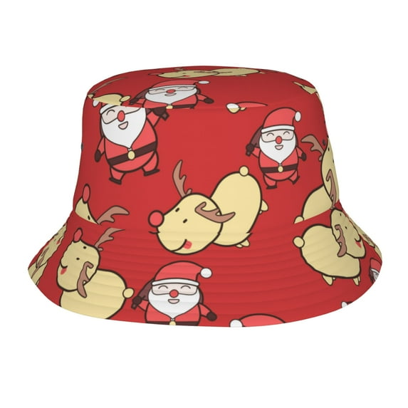 ZICANCN Bucket Hat -Santa Claus Unisex Print Double-Side-Wear Bucket Hat for Fishing Beach Outdoor